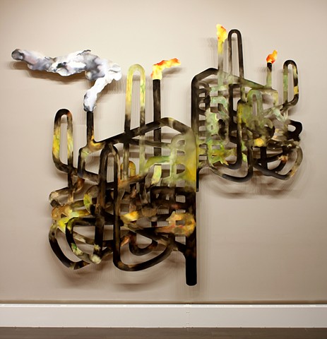 Cut paper artwork, Ink on Paper, Drawing, Pipelines, Installation, Wall Drawing