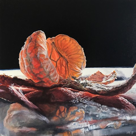 mandarin, orange, painting, still life, fruit, hyper-realism