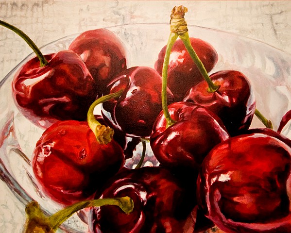 Cherries, Still Life, Fruit Painting, Oil Painting, Photo Realism, Red Fruit