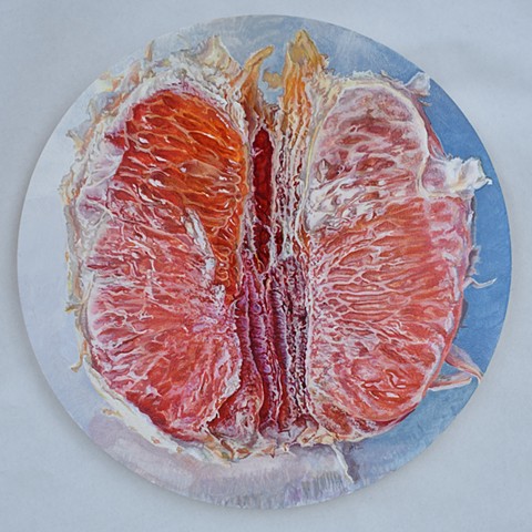 Grapefruit painting, fruit painting, hyperrealism, oil painting, still life painting