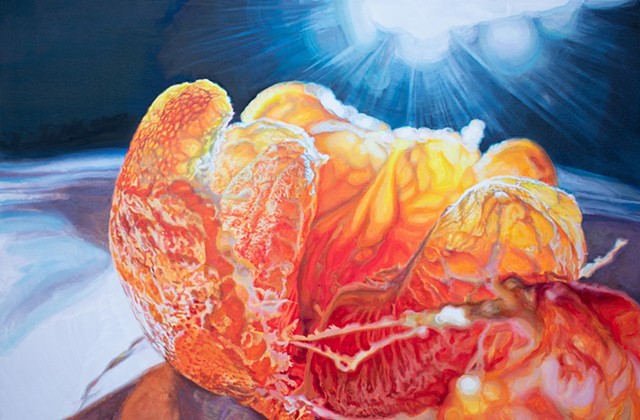 Orange painting, fruit painting, hyperrealism, oil painting, still life painting