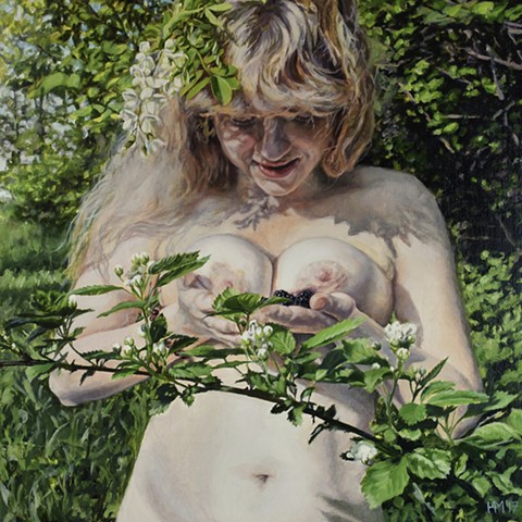 figure painting, nude painting, self-love, innocence in the garden