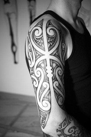 Tattoo by Mikel - Kelowna B.C. Canada. Maori inspired upper 1/2 sleeve