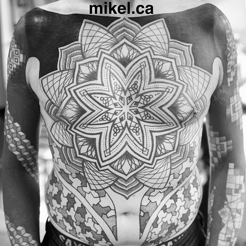 full torso mandala, geometric patterns and blackwork