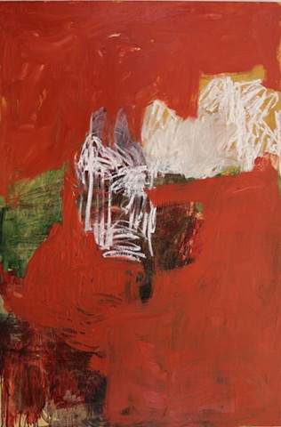 Abstract, red, white, gestures, layered paint