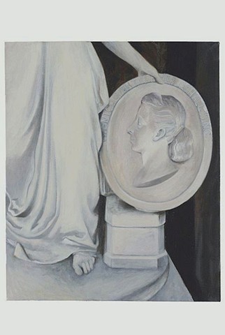  Painting of female profile in relief - held by unseen figure