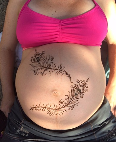 Henna Belly with Feathers