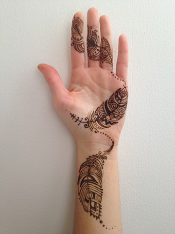 Henna Hand design with Feathers