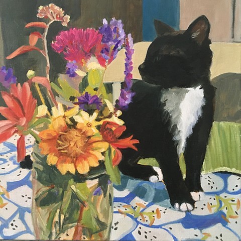 Tuxedo Kitten/Flowers