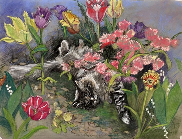 Spring Flowers & Cat