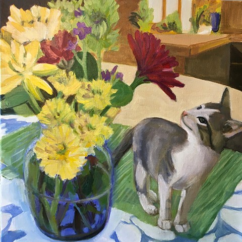 Tabby Kitten/Flowers
