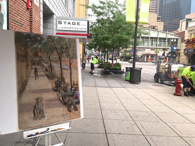 August - Drawing what I see on Hennepin Avenue 