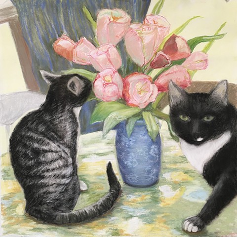 Kittens with Pink Flowers