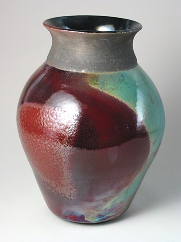 Copper Red/Blue Raku Vase