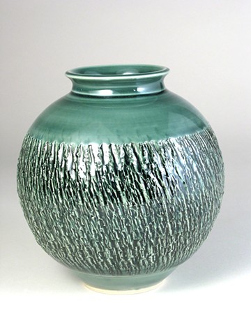 Round Textured Green Vase