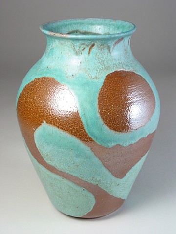 soda fired vase with wax resist decoration