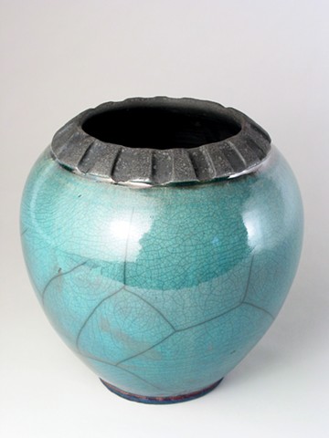 Blue Crackle Raku Vase