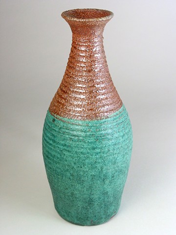 soda fired bottle with green glaze