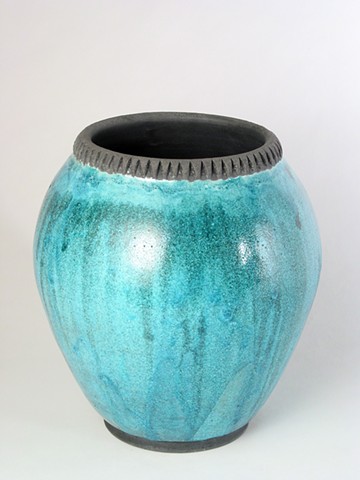 Turquoise Raku Pot