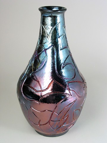 Carved Raku Bottle