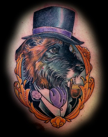 blind tiger tattoo, eric james tattoo, dog portrait, neo-traditional tattoo, arizona tattoos, phoenix tattoo