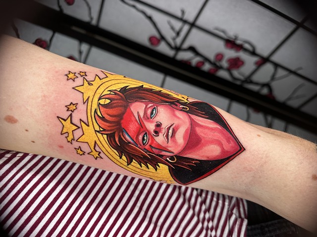 arizona new school, arizona tattoos, drawing, new school tattoos, david bowie, david bowie tattoo, music tattoos, portrait tattoos