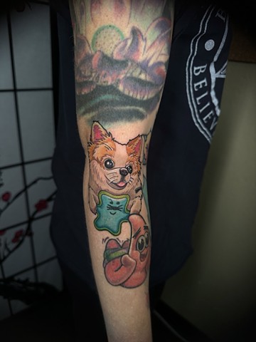 arizona tattooer, arizona tattoo artist, new school tattoo, new school dog, dog tattoo, pet tattoo, color tattoos