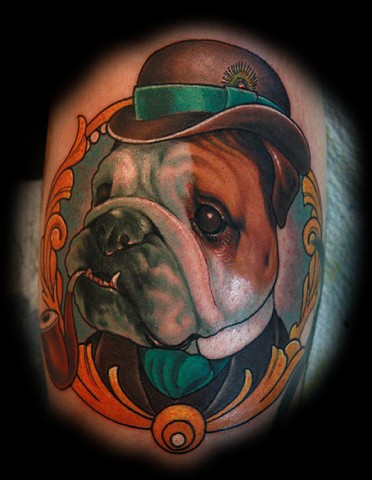 bulldog tattoo , eric james tattoo, blind tiger tattoo, phoenix arizona tattoo, color tattoo, neo-traditional tattoo