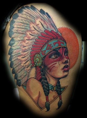 indian girl tattoo, neo-traditional tattoo, blind tiger tattoo, arizona, phoenix tattoo, eric james tattoo
