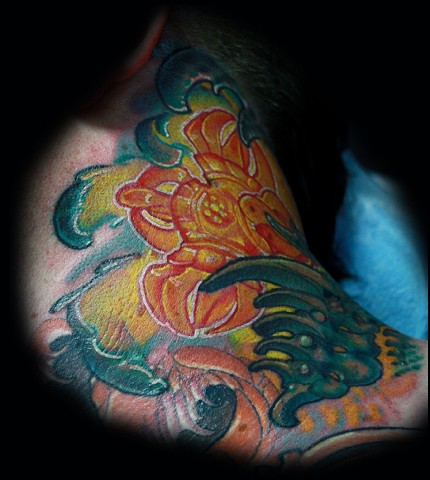 Bio mechanical tattoo, best tattoo arizona, eric james tattoo, the blind tiger, color tattoo,neck piece tattoo 