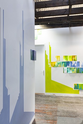 wall painting installation of abstracted cityscape by Merryn Trevethan