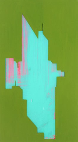 Abstract cityspace painting on Plexiglass by Merryn Trevethan
