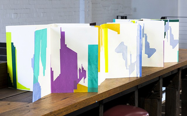 Screenprinted Concertina Artist book of cityscape by Merryn Trevethan