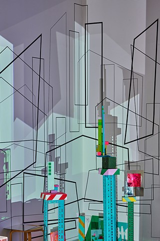 installation tape drawing projection cityscape by Merryn Trevethan