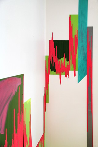 Exploded painting installation of perspex paintings by Merryn Trevethan