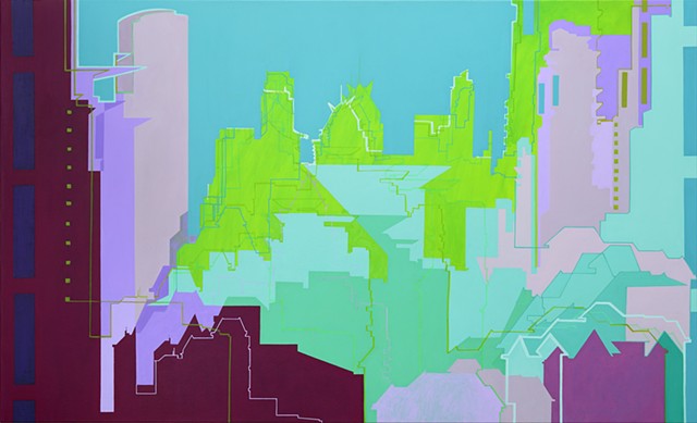 Abstract cityscape painting by Merryn Trevethan