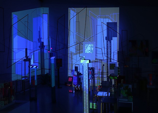 installation tape drawing projection cityscape by Merryn Trevethan