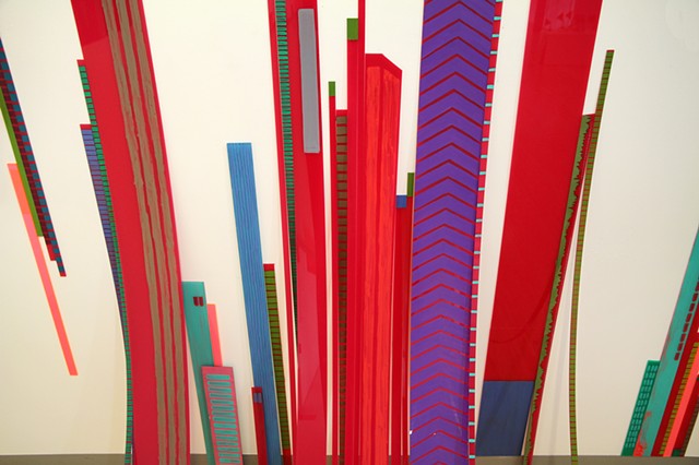 3D cityscape painting on perspex Experiment installation by Merryn Trevethan