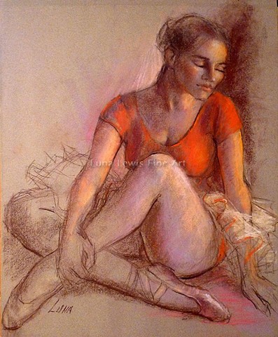 Pastel portrait of ballerina in red by Luna Lewis