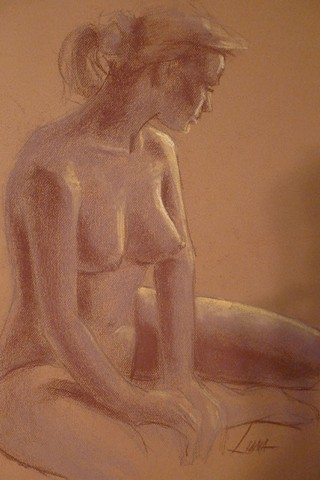 Pastel drawing of seated nude girl by Luna Lewis