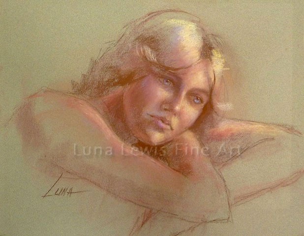 Pastel portrait of young girl with blonde hair by Luna Lewis