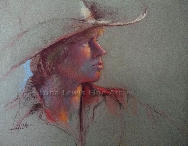 Pastel portrait of boy in cowboy hat by Luna Lewis