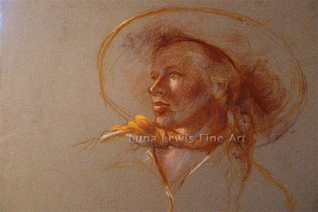 Pastel portrait of cowgirl with hat and bandana by Luna Lewis