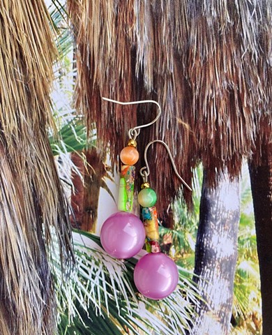 dangle earrings with ball beads and rainbow jasper