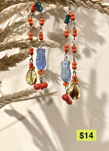 dangles earrings with fish motif
