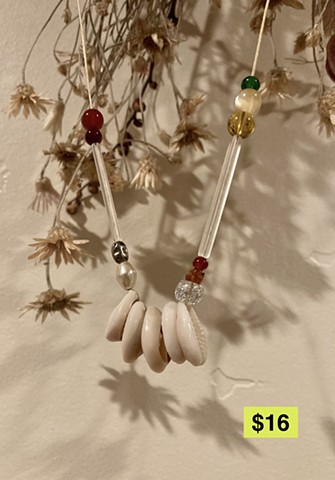 necklace with cowrie shells and beads