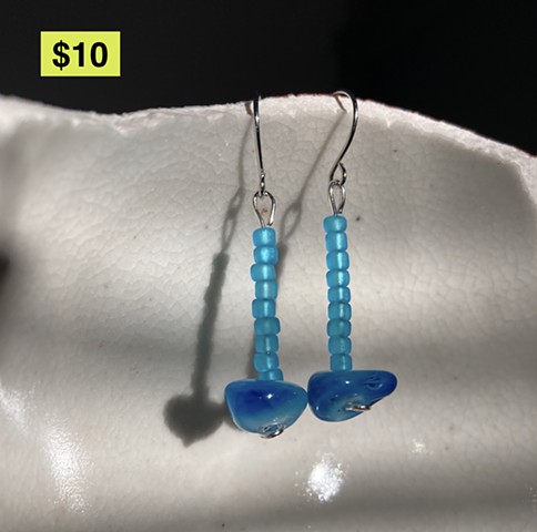 blue glass beads dangle earrings