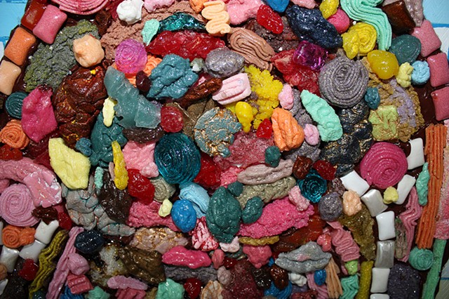 zen du, zenduart, bay area artist, mosaic, installation, pink, pinkart, chewing gum, chewing gum art