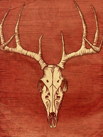 deer skull aaron ivie linoleum print