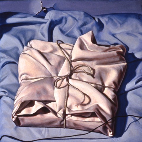 "Wrapped (everything is true)" by Pamela Sienna, 12" x 12" oil painting, still life of cloth, contemporary realism